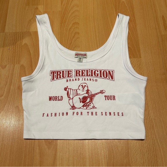 True Religion White Ribbed Tank Top - Size M - Picture 3 of 6